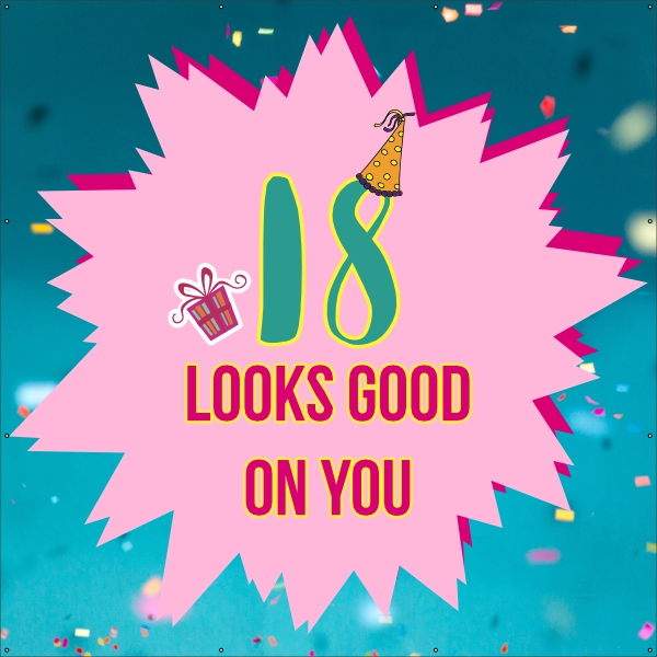 18 looks good on you verjaardag 18 jaar spandoek