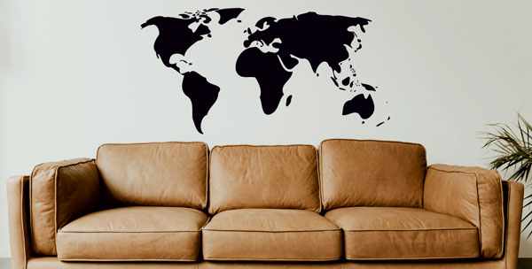 Wereldkaart muursticker in woonkamer
