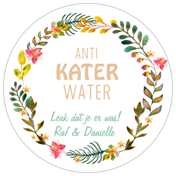 Anti kater water bloemenkrans sticker