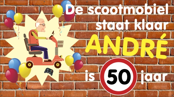 De scootmobiel staat klaar spandoek