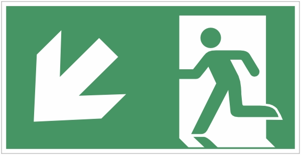 E001 Nooduitgang linksaf naar beneden sticker