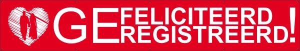 Gefeliciteerd geregistreerd spandoek