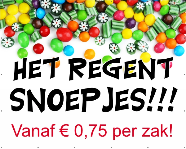 Het regent snoepjes Spandoek