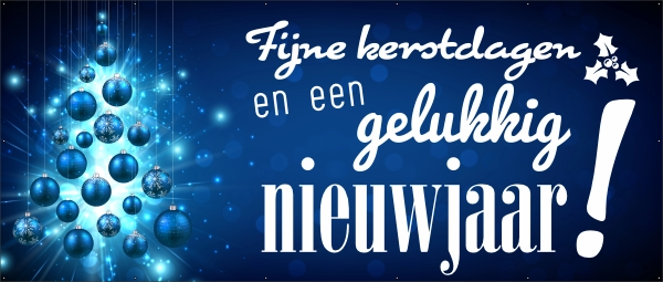 Kerstballenboom blauw Spandoek