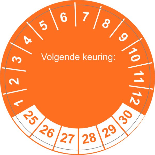 Keuringssticker 2025-2030 oranje