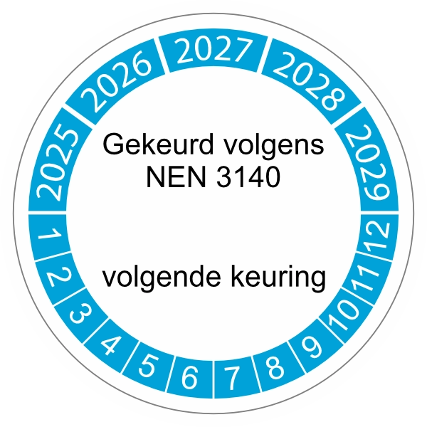 keuringssticker blauw NEN 3140 3cm 2025