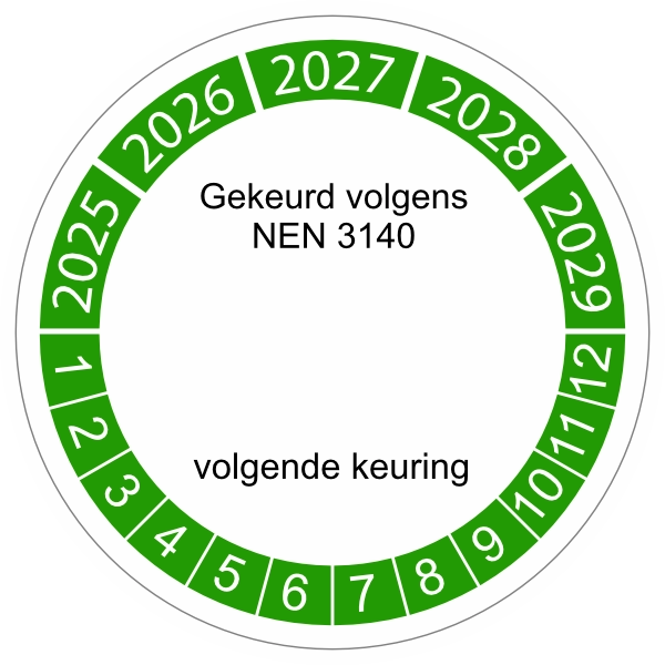 keuringssticker groen NEN 3140 2025 4cm