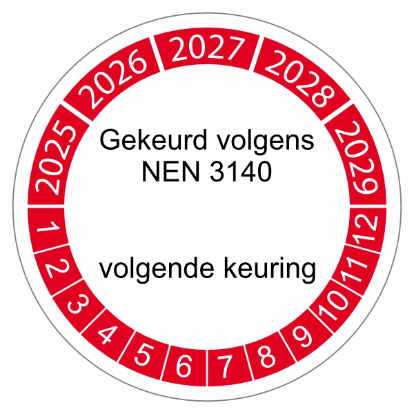 keuringssticker rood NEN 3140 2025 3cm