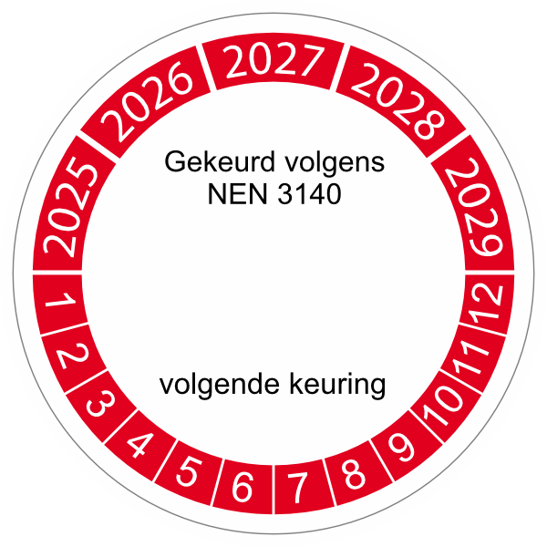 Keuringssticker rood NEN 3140 2025 4cm