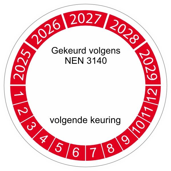 Keuringssticker rood NEN 3140 2025 4cm