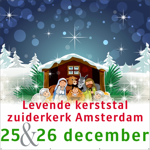 Levende kerststal spandoek
