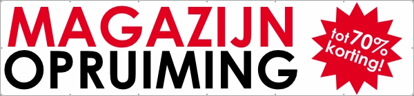 Magazijn opruiming spandoek