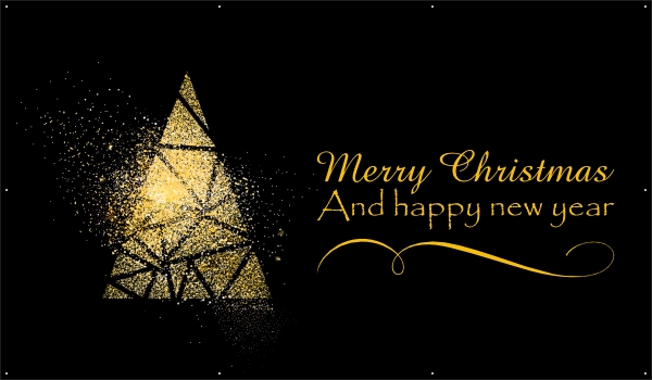 Merry Christmas zwart goud spandoek