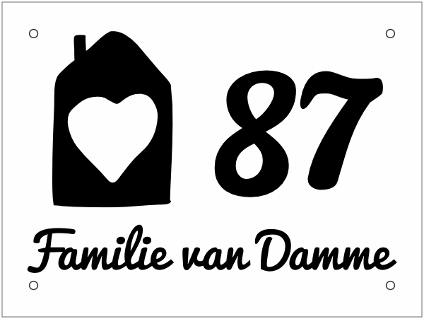 Naambord met huis en hartje