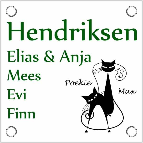 Naambord met 2 katten