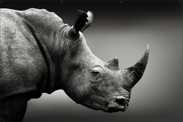 Neushoorn zwartwit tuindoek