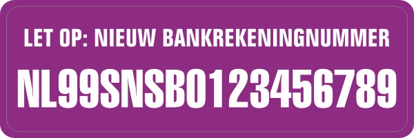 Nieuw Bankrekeningnummer sticker Paars