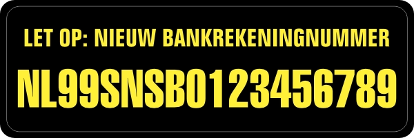 Nieuw Bankrekeningnummer sticker Zwart/Geel
