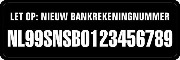 Nieuw Bankrekeningnummer sticker Zwart/Wit