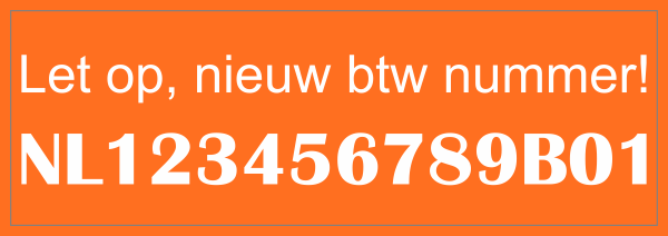 Sticker nieuw BTW nummer Oranje