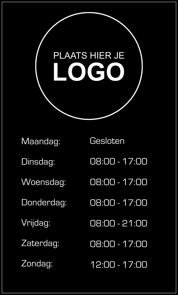 versneller baden Slechte factor Openingstijden sticker met logo | 123sticker.nl