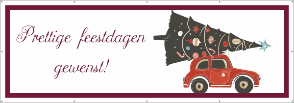 Prettige feestdagen gewenst kerstboom auto spandoek
