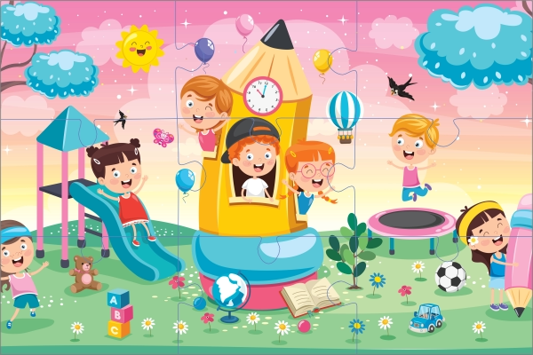 Kinderpuzzel in de speeltuin