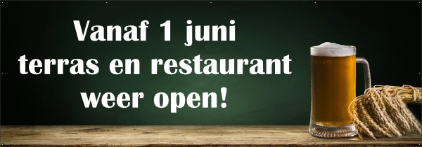 Restaurant en terras weer open spandoek