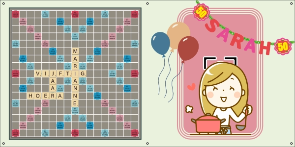 Scrabble spandoek Sarah