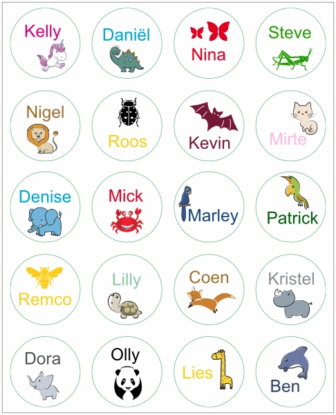 Stickervel dieren naamstickers