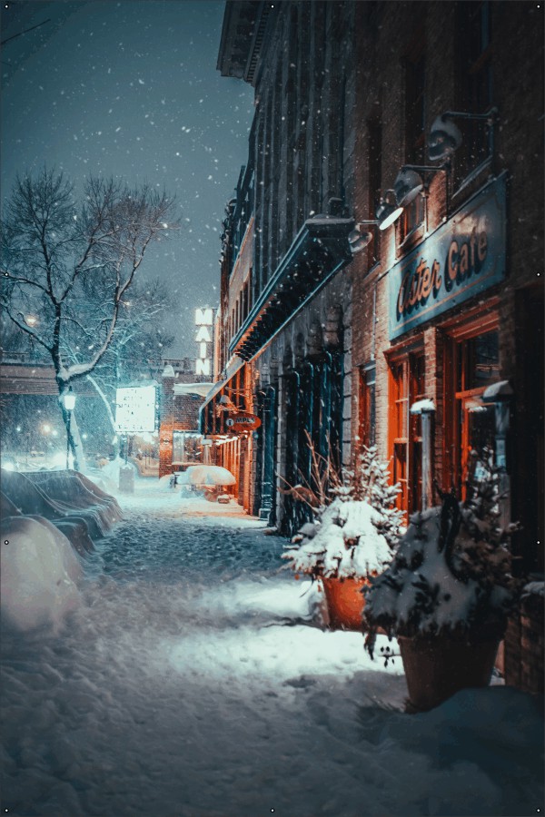 Straat met sneeuw kerstsfeer spandoek