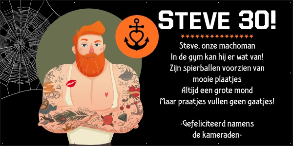 Tattoo boy 30 jaar spandoek