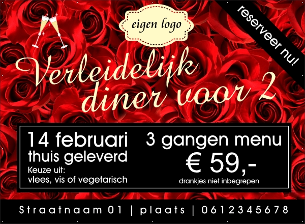 Valentijnsdiner thuis geleverd spandoek