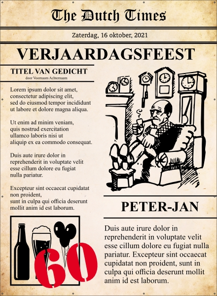 Verjaardagsfeest krant spandoek