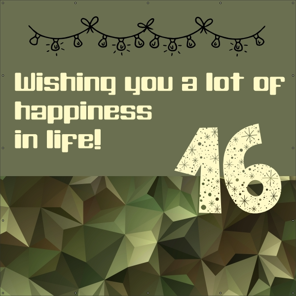 Wishing you a lot of happiness in life 16 jaar spandoek