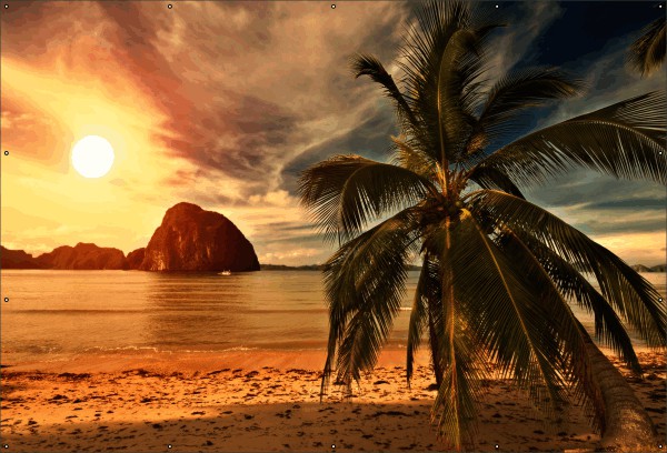 Zonsondergang met palmboom tuindoek