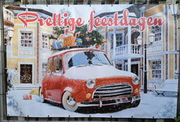 Kerst spandoek auto met cadeaus