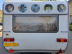 Collie stickers op caravan