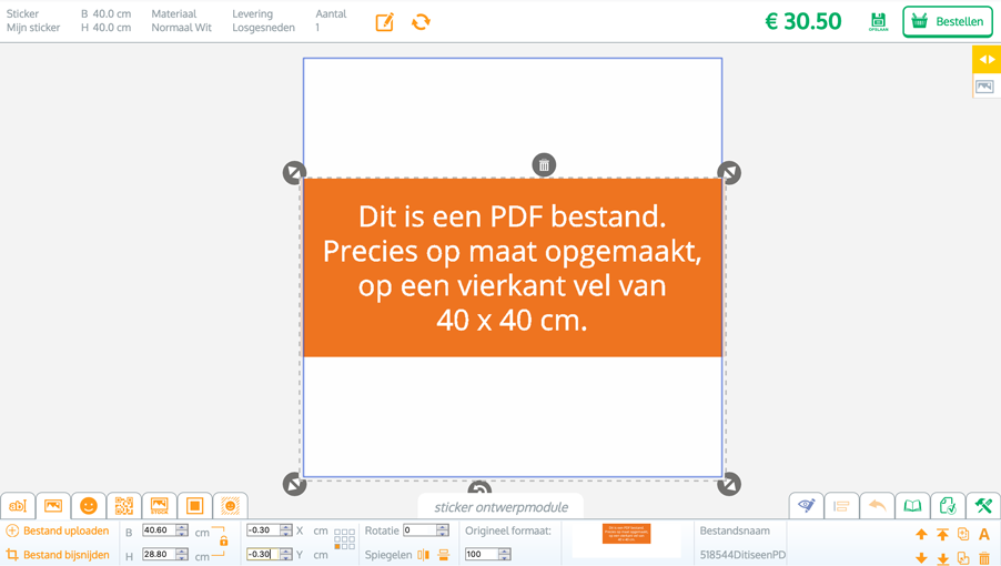 Juiste positie Screenshot waarbij we de X en Y positite instellen