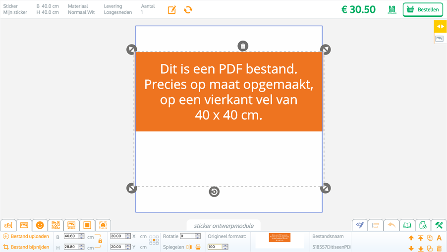 PDF schalen Screenshot van het schalen van je upload