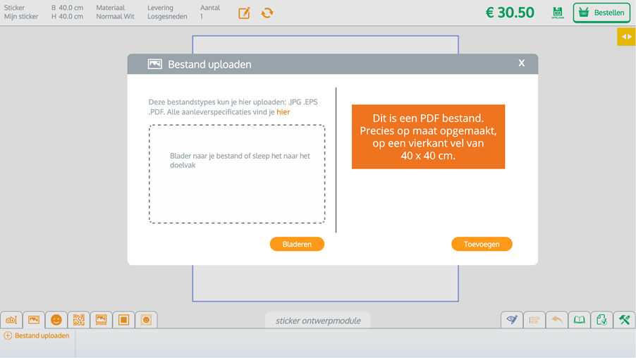 PDF uploaden Screenshot van het uploaden van een PDF bestand