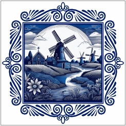 Delfts blauw tegeltje Hollandse molen