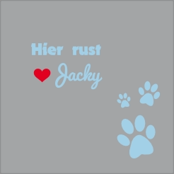 Hier rust Jacky huisdier stoeptegel