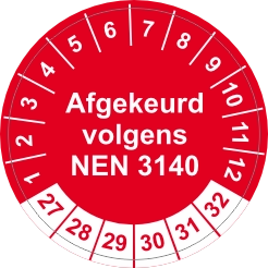 Keuringssticker afgekeurd NEN 3140