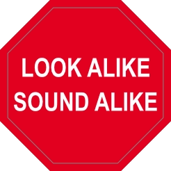 look alike sound alike achthoek octagon sticker rood