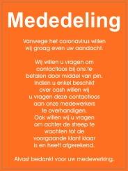 Mededeling i.v.m. Corona