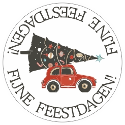 Ronde sticker auto met kerstboom